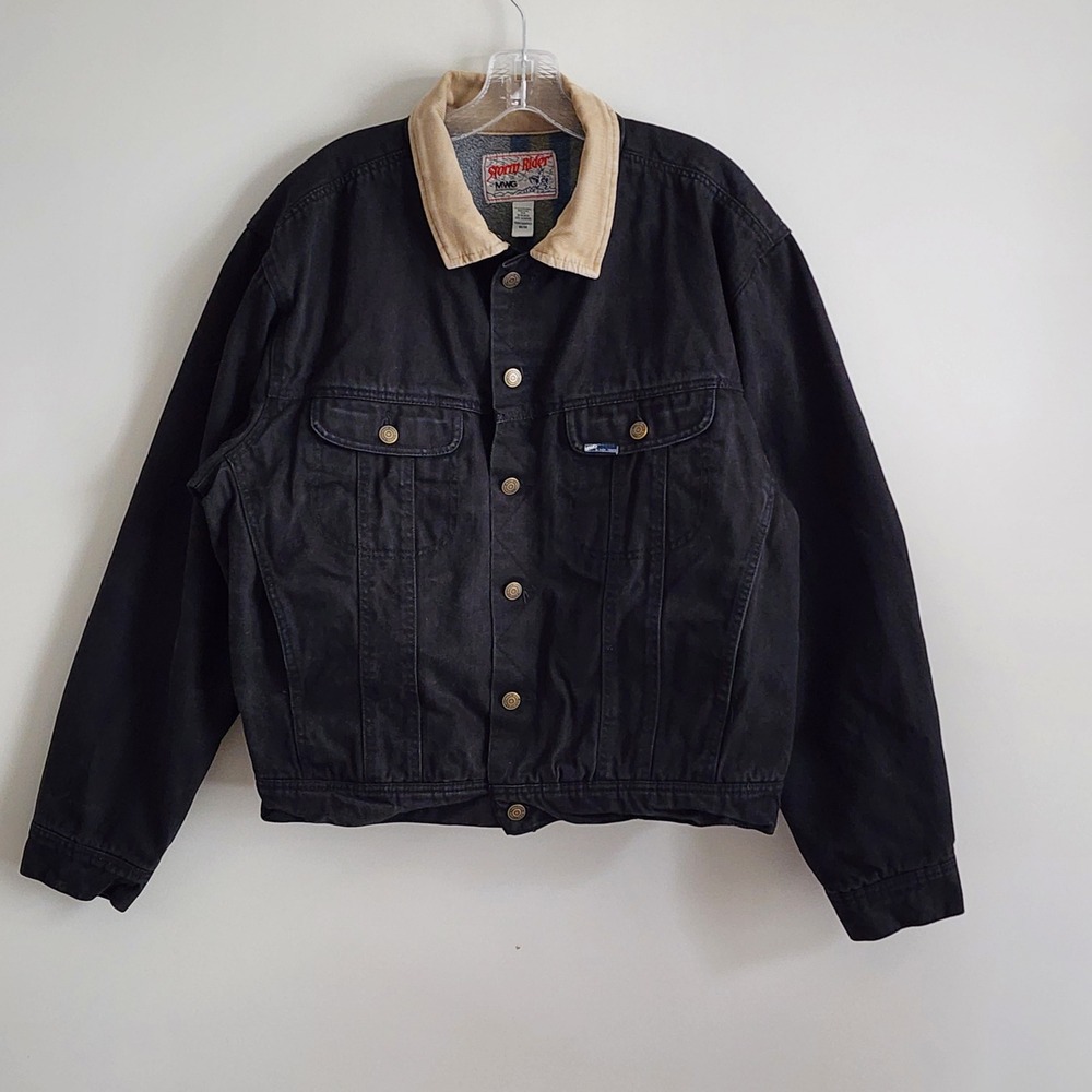 Storm Rider MWG Denim Jacket Mens Medium Black Lined Corduroy Collar Workwear